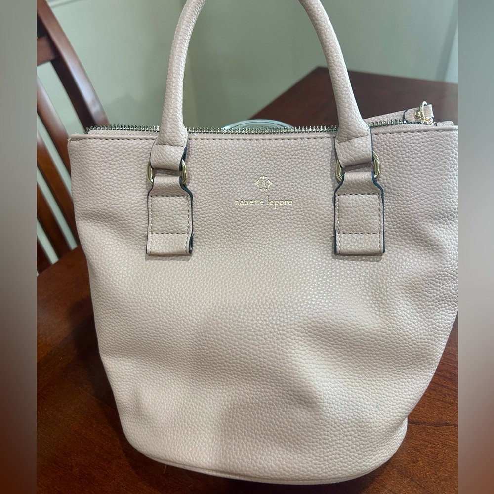 Cream/lite peach Leather Tote Bag